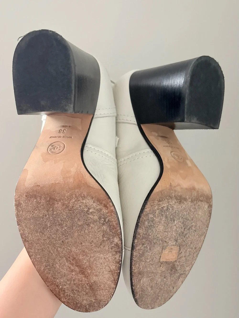 Vintage CHANEL White Leather Ankle Booties with Block Heel